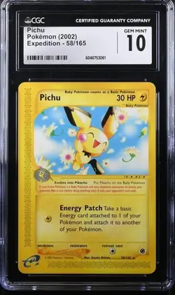 CGC 10 GEM MINT Pichu 2002 Expedition 58/165 Non-Holo Rare Pokemon Card Pop 44 - Image 1
