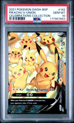 Pokemon Swsh Black Star Promo 142 Pikachu V Union Celebrations Collection PSA 10 - Image 1