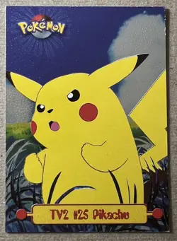 Vintage 1999 Pokemon Card Pikachu TV2 #25 Topps Series 1 Foil Black Label - LP - Image 1