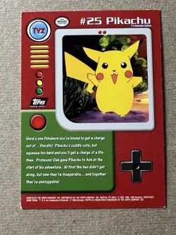 Vintage 1999 Pokemon Card Pikachu TV2 #25 Topps Series 1 Foil Black Label - LP - Image 2