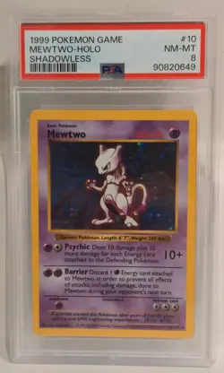 Pokemon Mewtwo Base Set Shadowless #10 Holo Rare PSA 8 NM-MT - Image 1