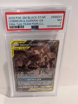2020 POKEMON SM241 BLACK STAR PROMO TAG TEAM PWR COLL UMBREON & DARKRAI GX PSA 7 - Image 1