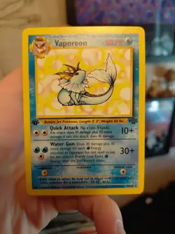1999 Pokemon VAPOREON Jungle Set 1ST EDITION Rare NON HOLO Card 28/64 WotC NM+ - Image 1