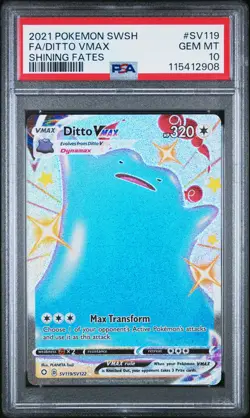2021 POKEMON SWORD & SHIELD SHINING FATES #SV119 FULL ART/DITTO VMAX PSA 10 - Image 1