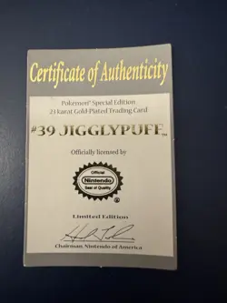 1999 Burger King Pokemon 23k Gold Plated JIGGLYPUFF Trading Card W/ Cert - Image 5