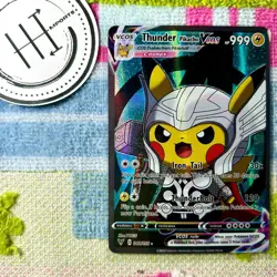 Thunder Pikachu VCOS Pokemon Card Holo Cosplay ART - Image 1