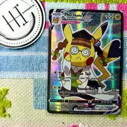 PhD Doctor Pikachu VCOS Pokemon Card Holo Cosplay ART - Image 1