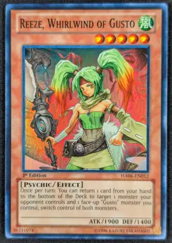 Reeze Whirlwind of Gusto 1996 1st Edition Super Rare Holo Yugioh HA06-EN012 (NM) - Image 1