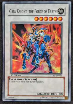 Gaia Knight Force of Earth 1996 1st Edition Super Rare Yugioh 5DS1-EN042 (NM) - Image 1