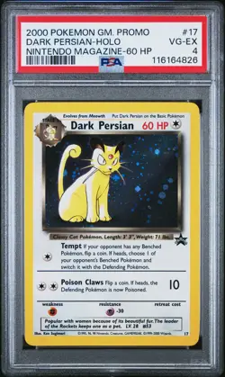 2000 POKEMON GAME PROMO NINTENDO MAGAZINE-60 HP #17 DARK PERSIAN-HOLO PSA 4 - Image 1