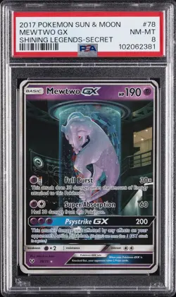 2017 POKEMON SUN & MOON SHINING LEGENDS SECRET #78 MEWTWO GX PSA 8 - Image 1