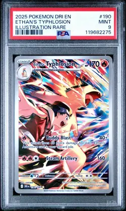 2025 POKEMON DRI EN-DESTINED RIVALS ILLUSTRATION RARE ETHAN'S TYPHLOSION PSA 9 - Image 1