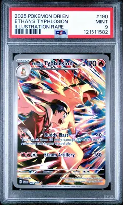 2025 POKEMON DRI EN-DESTINED RIVALS ILLUSTRATION RARE ETHAN'S TYPHLOSION PSA 9 - Image 1