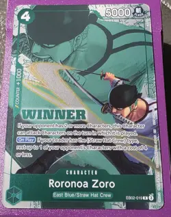 One Piece Card Game - EB02-019 - Roronoa Zoro - Winner Card Promo - Image 1