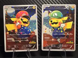 Pikachu Mario & Luigi Jp Pokemon LIGHT SPARKLE Foil Card Display Custom Made - Image 1