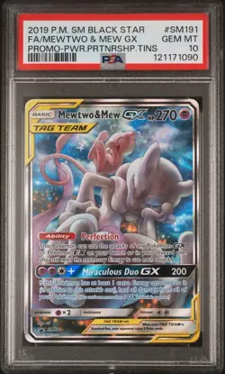 2019 POKEMON SM POWER PARTNERSHIP PROMO #SM191 FULL ART/MEWTWO & MEW GX PSA 10 - Image 1