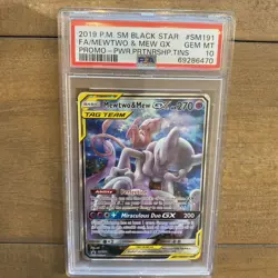 2019 POKEMON SM POWER PARTNERSHIP PROMO #SM191 FULL ART/MEWTWO & MEW GX PSA 10 - Image 1