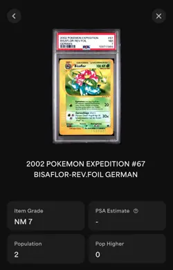 2002 Pokemon BISAFLOR Reverse Holo Expedition Base Set 67/165 Deutsch PSA 7 Mint - Image 3