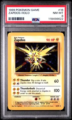 1999 POKEMON GAME #16 ZAPDOS-HOLO PSA 8 - Image 1