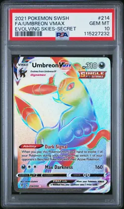 PSA 10 Pokemon Umbreon VMAX 214/203 Evolving Skies Rainbow Secret Rare Holo - Image 1