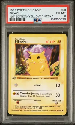 1999 Pokemon Base Set 1st Edition Shadowless Yellow Cheeks Pikachu #58 PSA 6 - Image 4