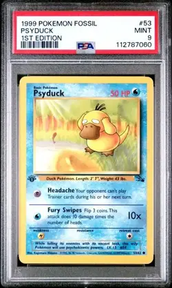 1999 POKEMON FOSSIL 1ST ED #53 PSYDUCK PSA 9 - Image 1