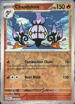 Chandelure Reverse Holo - 038/197 - Obsidian Flames Pokemon 2023 - Image 1
