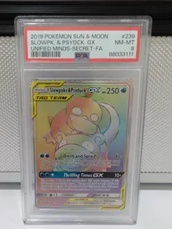 2019 POKEMON SUN & MOON UNIFIED MINDS #239 FULL ART/SLOWPOKE & PSYDUCK GX PSA 8 - Image 1