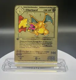 A Piece Of Pokemon 1st Edition Base Set Shadowless Charizard GOLD .Metal Card - Image 1