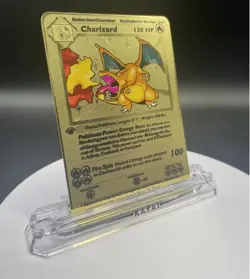 A Piece Of Pokemon 1st Edition Base Set Shadowless Charizard GOLD .Metal Card - Image 2