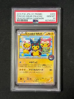 PSA 10 Pokemon Card Poncho Wearing Pikachu 203/XY-P Mega Campaign Promo Japanese - Image 1