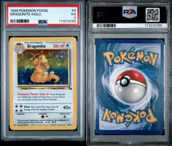 1999 POKEMON FOSSIL #4 DRAGONITE-HOLO PSA 3 - Image 1