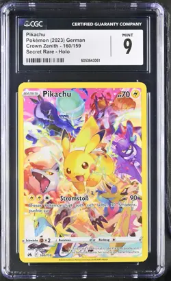 PIKACHU CROWN ZENITH GER POKEMON SWORD AND SHIELD 2023 160 PSA CGC 9 - Image 1