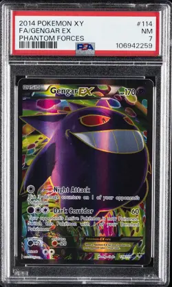 2014 POKEMON XY PHANTOM FORCES #114 FULL ART/GENGAR EX PSA 7 - Image 1
