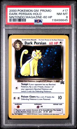 2000 POKEMON GAME PROMO NINTENDO MAGAZINE-60 HP #17 DARK PERSIAN-HOLO PSA 8 - Image 1