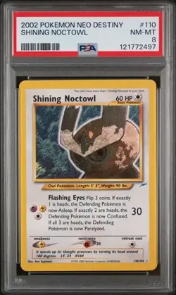 2002 Pokemon Neo Destiny Shining Noctowl #110/105 Graded PSA 8 NM-MT Secret Rare - Image 1