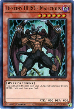 Yugioh! Destiny HERO - Malicious RA03-EN001 Ultra Rare (UR) 1st Edition NM/M - Image 1