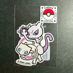 S2227 Mew & Mewtwo Japanese Pokemon B-side Label Sticker 2.5in - Image 1