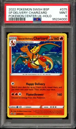 PSA 9 Special Delivery Charizard SWSH075 Pokemon Center UK Holo Black Star Promo - Image 1