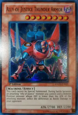 Yugioh 2010 Ally Of Jutice Thunder Armor SR 1st Ed. HA02-EN021 Near Mint - Image 1