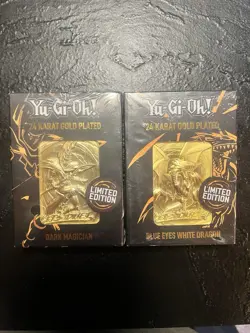 Sealed YuGiOh 24 Karat Gold Plated Card Set of 2 Dark Magician Blue Eyes - Image 1