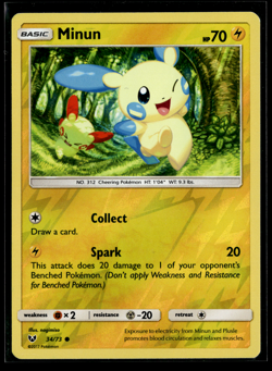 Pokemon: Minun Reverse Holo - 34/73 - Common - Sun & Moon: Shining Legends - Image 1