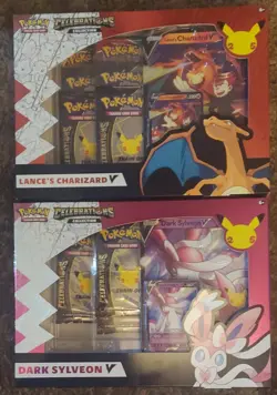 Pokemon Celebration TCG Lance's Charizard V & Dark Sylveon V Collection Boxes - Image 1