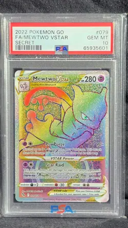 2022 Pokemon GO Mewtwo VSTAR Rainbow #079 Gem Mint PSA 10 Card - Image 1
