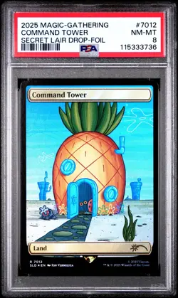 MTG Command Tower FOIL SpongeBob Secret Lair Drop (SLD) Rare Magic #7012 PSA 8 - Image 1