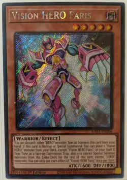 YuGiOh Vision HERO Faris Platinum Secret Rare 1st Edition RA01-EN004 - Image 1