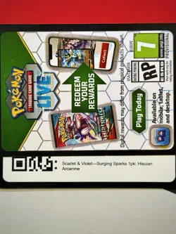 Hisuian Arcanine Surging Sparks Blister POKEMON TCG Live Code Card Messaged - Image 1