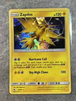 Zapdos 24/68 Pokemon TCG Card Sun Moon Hidden Fates Holo Rare (Near Mint) N2 - Image 1