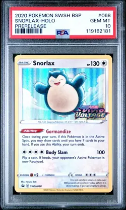 2020 Pokemon Snorlax SWSH068 Holo Black Star Promo PSA 10 - Image 1