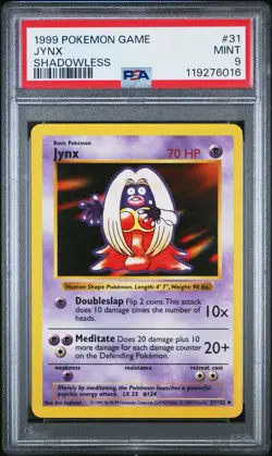 1999 POKEMON GAME BASE SET 31 JYNX SHADOWLESS PSA 9 MINT - Image 1